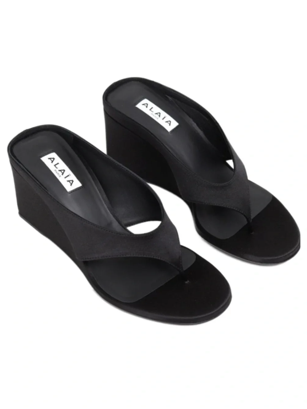 ALAÏA 2026 Black Wedge Thong Sandals